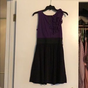 Purple and Black dress with a Ruffled Sleeve